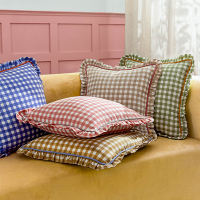 Maude Gingham Cotton Piped Cushion