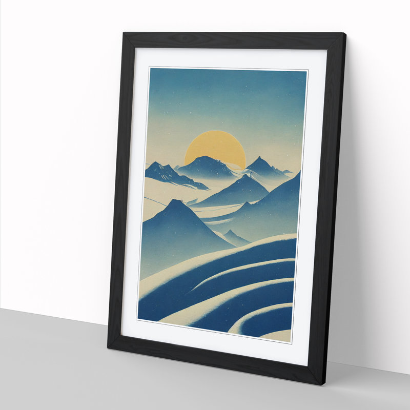 Winter Landscape Art Deco Style - Single Picture Frame Print, Black, 34cm H x 25cm W x 2cm D