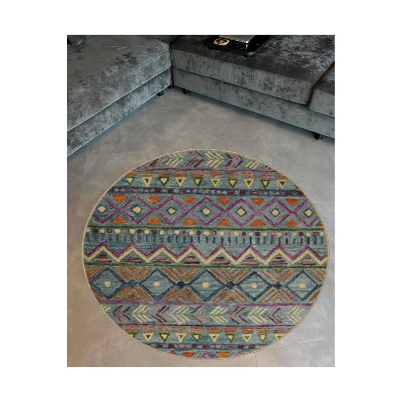 Multicolored Mixed Ethnic Motif Patterned Round Woven Base Modern Decorative Carpet, Round 4'