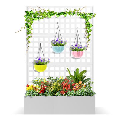 Metal Planter Box with Trellis, Raised Garden Bed with Trellis for Climbing Plants, Outdoor Planter Box with Drainage Holes for Patio, Balcony & Garden