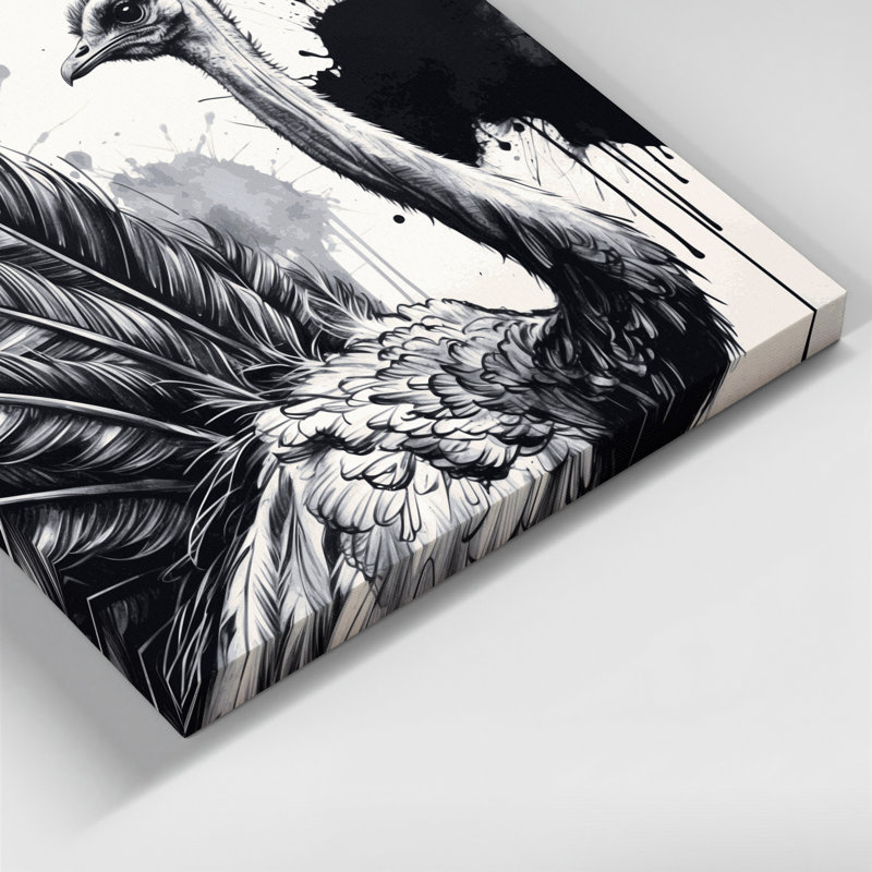 Faune autruche grise, art mural sur toile, H 24 po x l 36 po