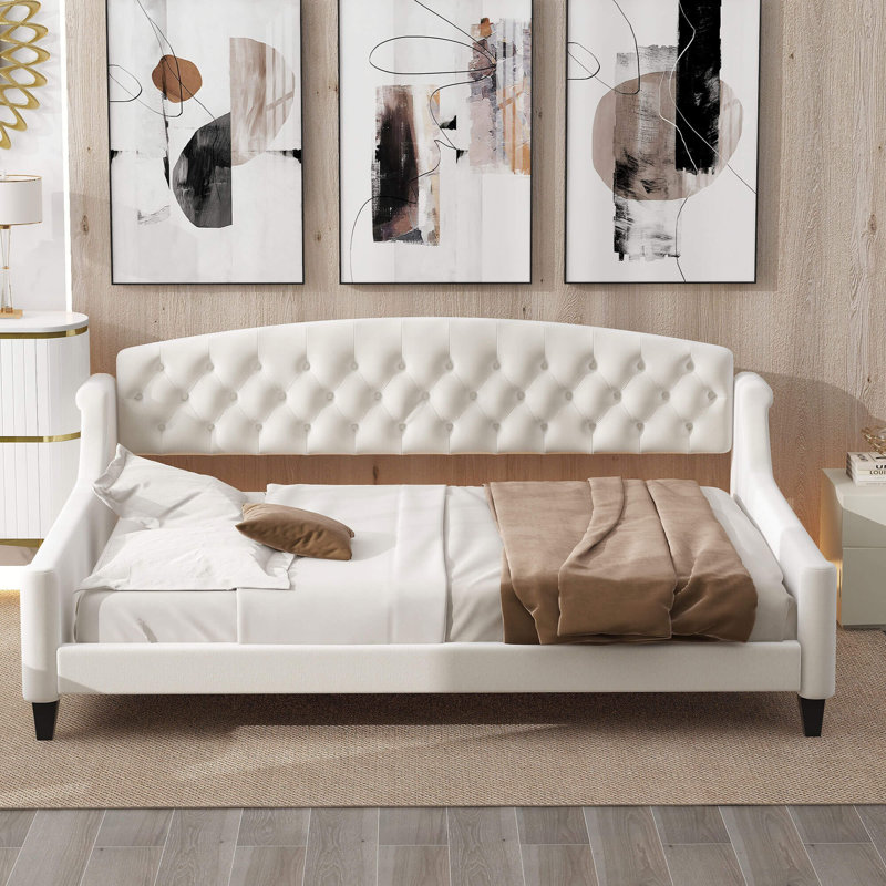 Modern Luxury Tufted Button Full Size Daybed, Beige, Full/Double