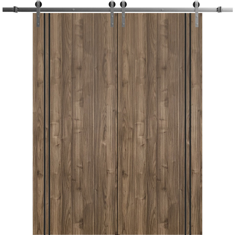Porte de grange en bois massif massif, Noyer, 56 po x 80 po