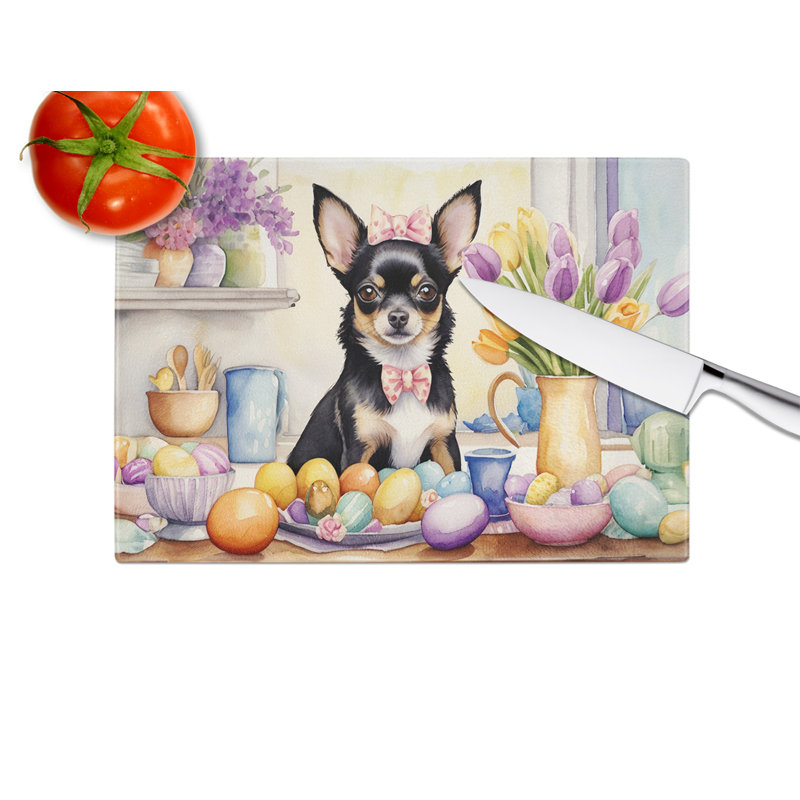 Decorating Easter Chihuahua Glass Cutting Board