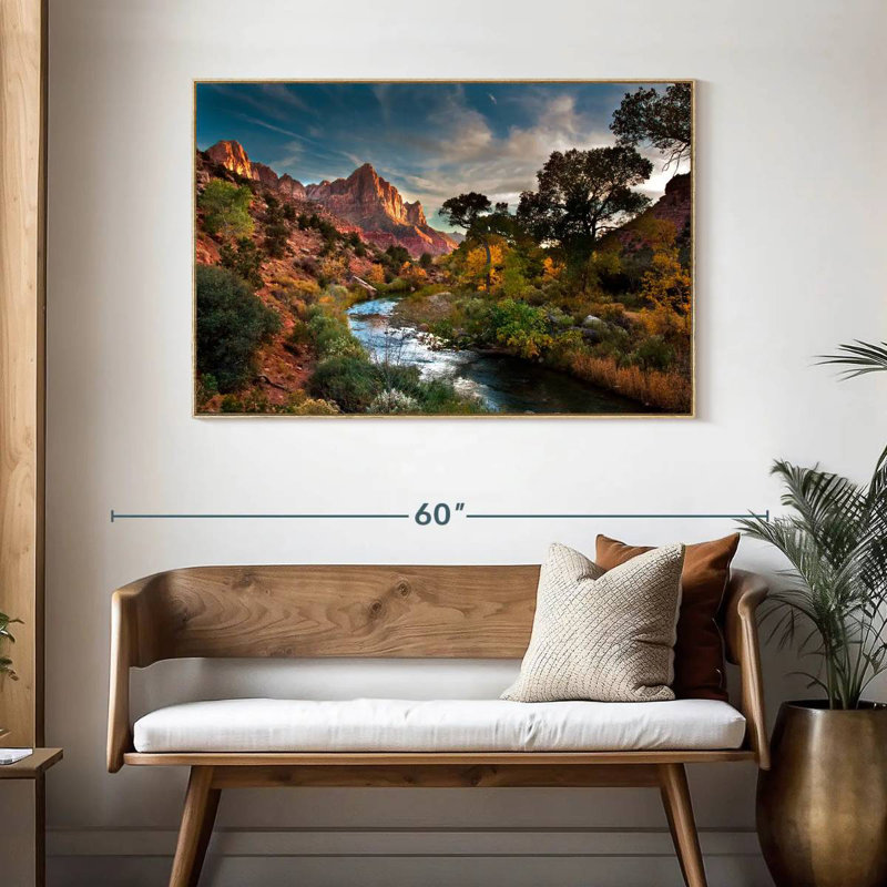 Paysage de Sion, Cadre flottant en bois naturel, 46 po x 31 po