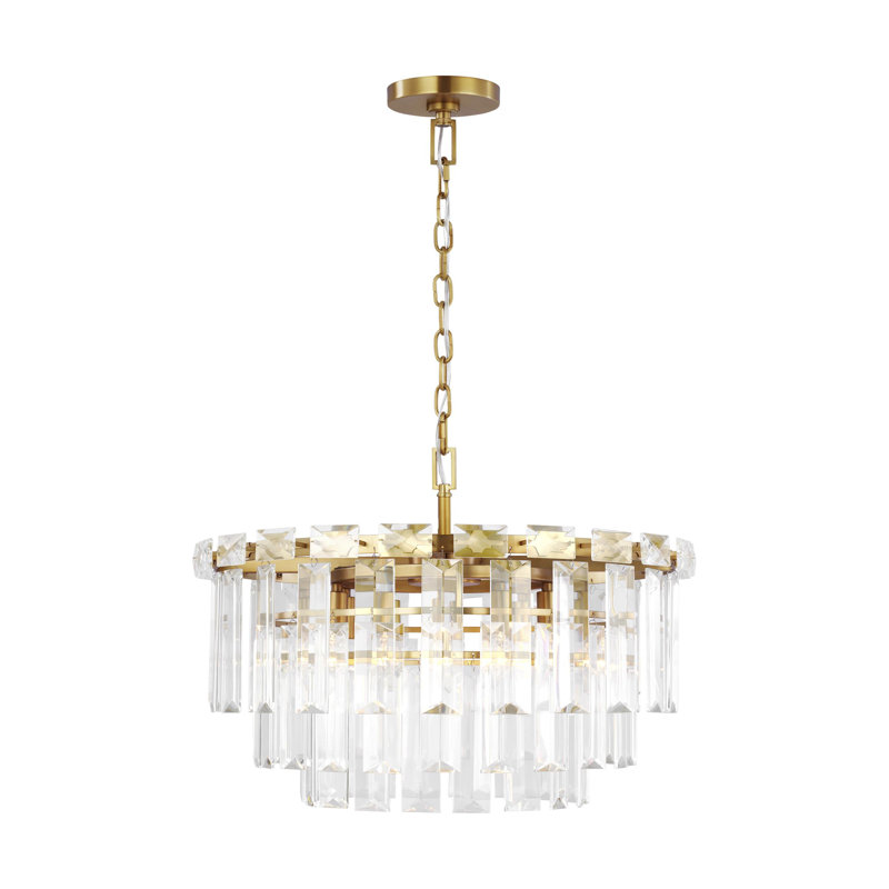 Dimmable Tiered Chandelier, Burnished Brass, 17.38" H x 24.13" W x 24.13" D