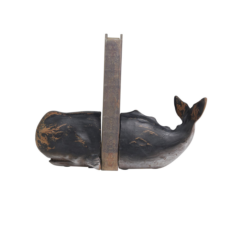 Whale Polystone Bookend Set, Noir