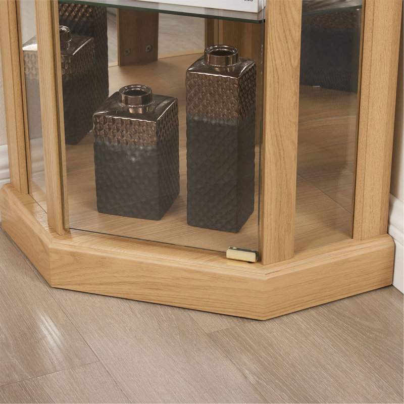 Lighted Corner Curio Cabinet - Elegant Glass Display Case For Living Room & Bar Storage -  For Antique Collections & Wine - Includes Built-In Lighting