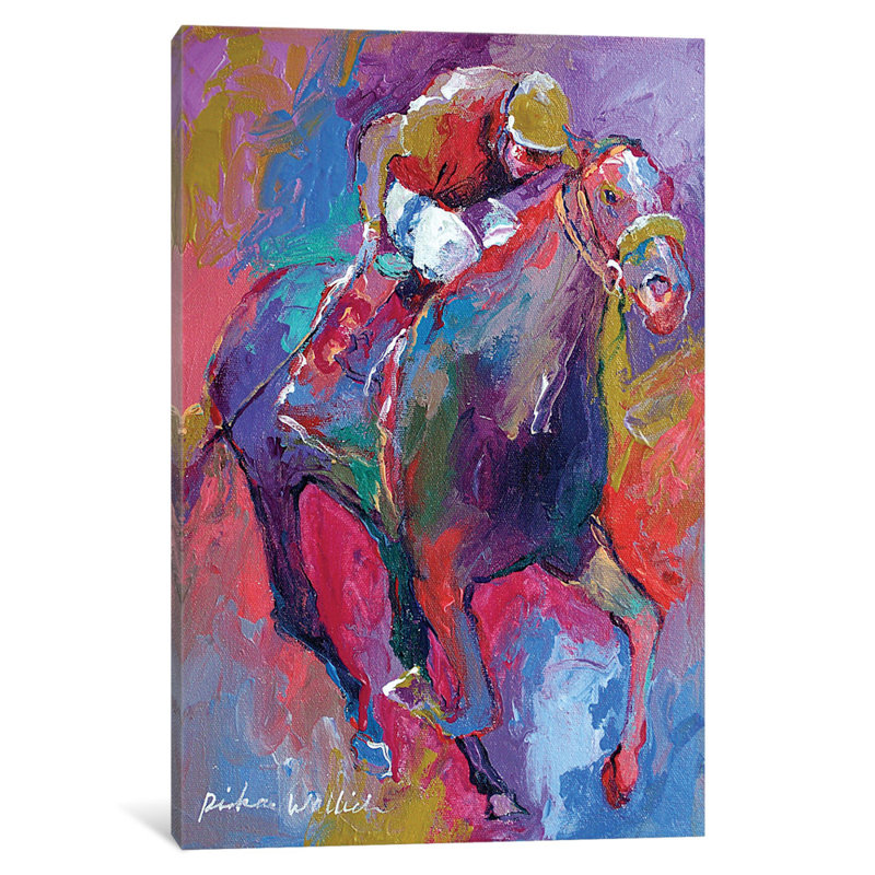 «Vibrant Horse Race Pimlico» par Richard Wallich - Giclée sur toile tendue avec châssis, H 26 po x l 18 po x P 1,5 po