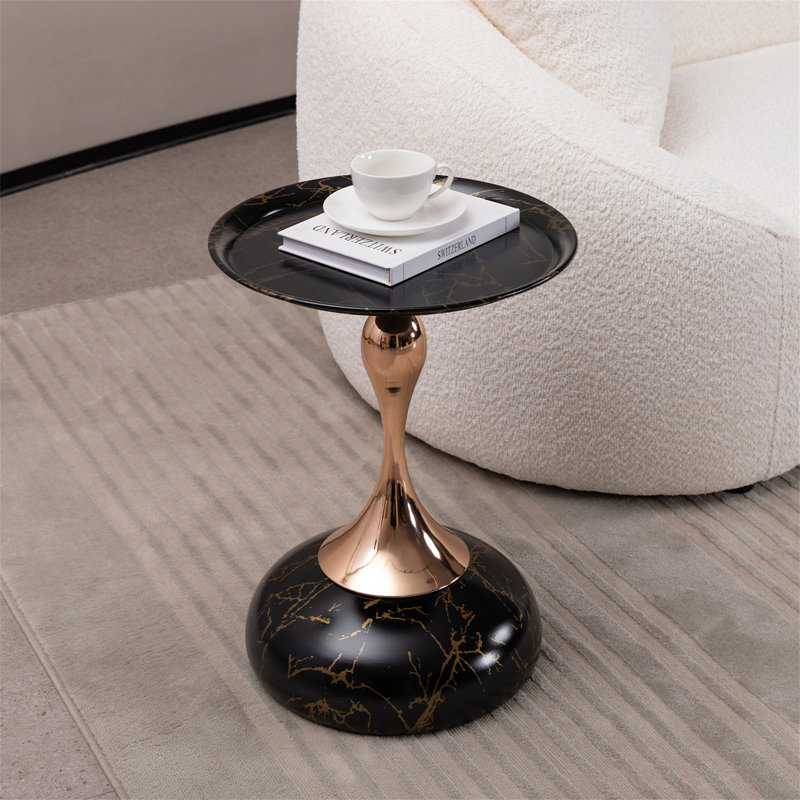 Table d'appoint polyvalente en métal à piédestal, Black, Noir