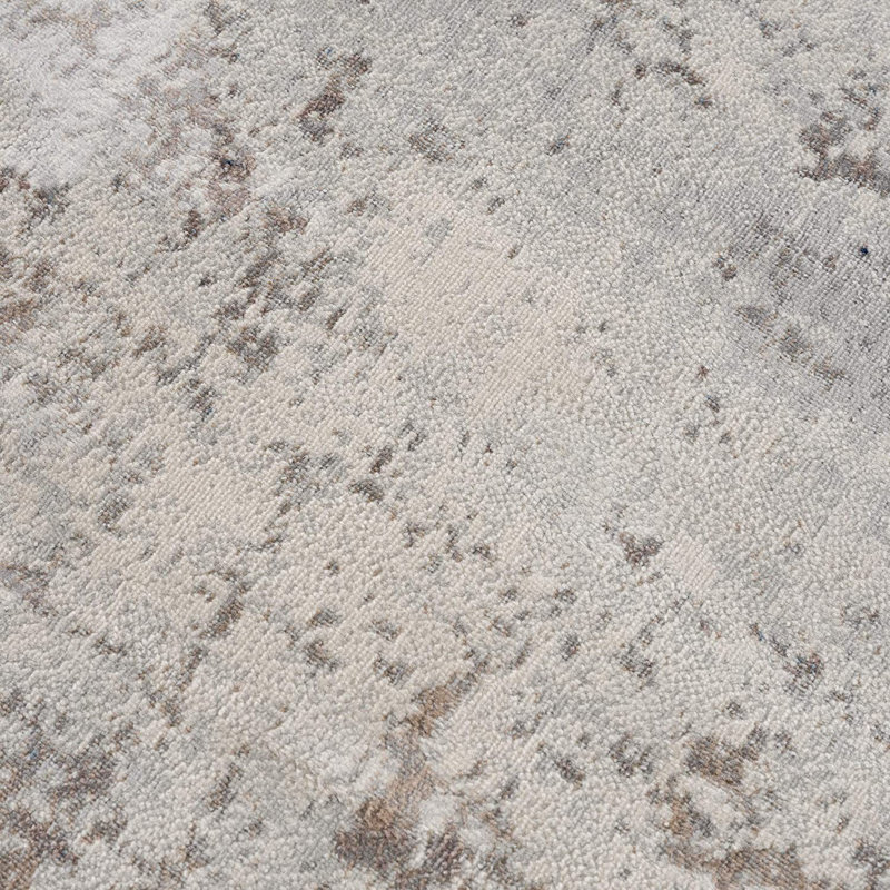 Abstract Navy/Ivory/Light brown Area Rug, Rectangle 5' x 8'