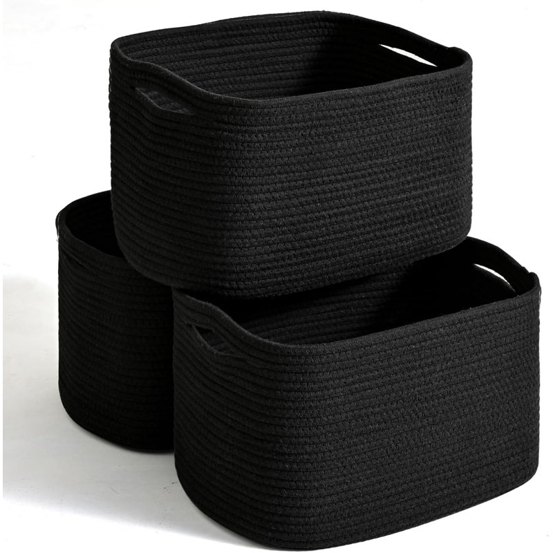 3-pack Woven Rope Storage Baskets Black