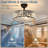 Crystal Caged Ceiling Fan, 18" Modern Industrial Black Ceiling Fans With Remote Control Bladeless Ceiling Fans Lighting, Black Fandelier Fans For Bedroom, Living Room, 6 Speed