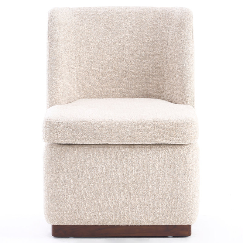 Upholstered Boucle Accent Chair Full Back Barrel Chair Armless Living Room Chairs With Solid Wood Base, Khaki Fabric