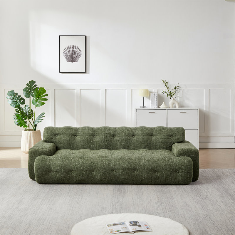 [Vidéo] Canapé à trois places à accoudoirs carrés capitonnés minimalistes de 87,4 pouces Cloud Series, Vert