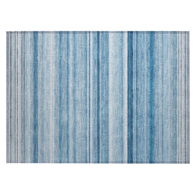 2' X 3' Blue Striped Washable Non Skid Indoor Outdoor Area Rug