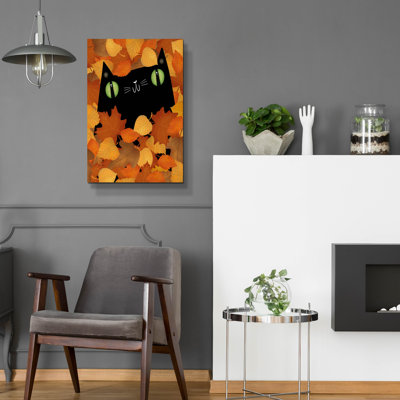 Art mural en verre épique «Black Cat In Autumn» par Gabriela Avila, 16 po x 24 po