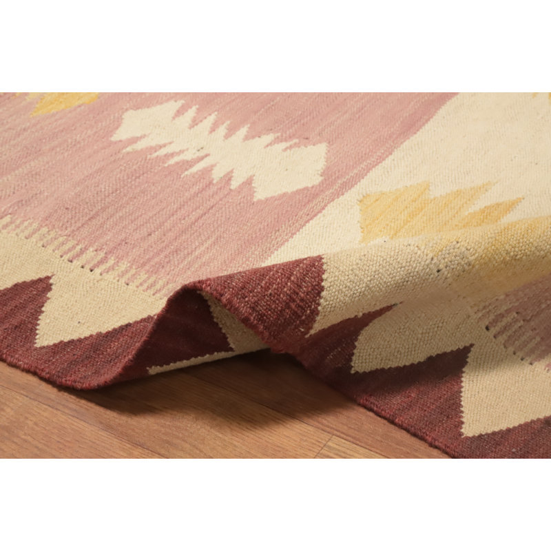 Tapis rose en laine tissé à la main kilim 5 x 8