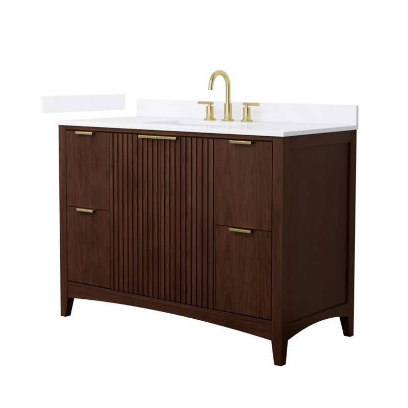 Palmilla 48" Freestanding Single Bathroom Vanity with Quartz Top, Beige / Matte Black, White Quartz, 48"