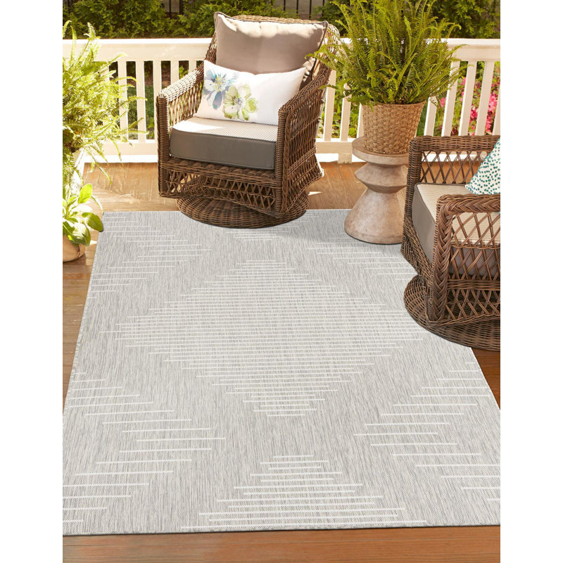 Ava-Mary Striped Indoor / Outdoor Rug, Rectangle 9'10" x 13'