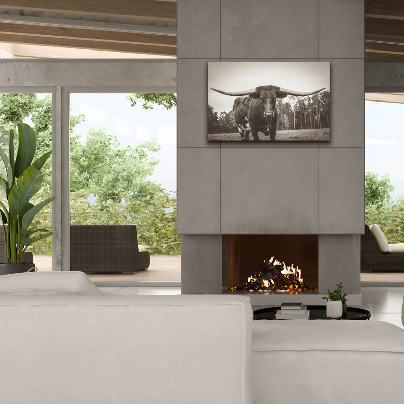 "Epic Graffiti" Longhorn Pastures Sepia "par Nathan Larson, art mural sur toile, H 26 po x l 40 po