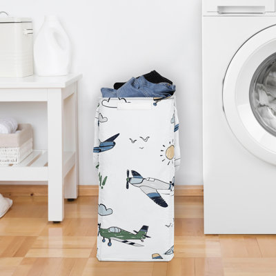 Airplane Green and Blue Foldable Laundry Hamper with Handles