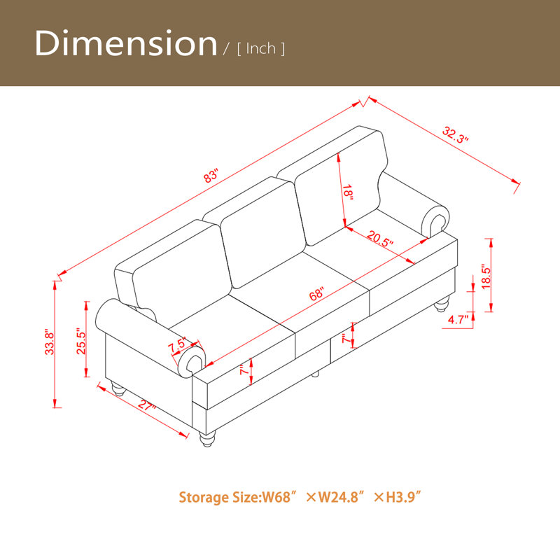 Canapé en tissu rembourré 83 po, Beige