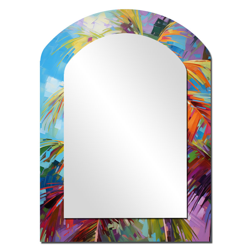 Popart Palm Trees II - Palm Trees Arch Decorative Mirror, Traditional Asymmetrical Large Wall Mirror, Printed Metal Art