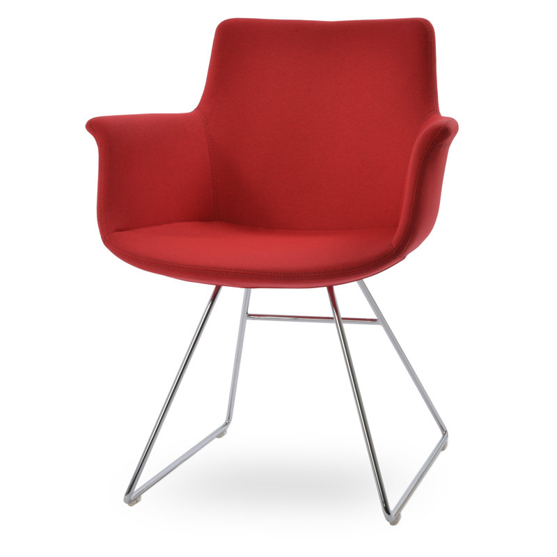 Bottega Metal Solid Back Arm Chair, Chrome, White Faux Leather