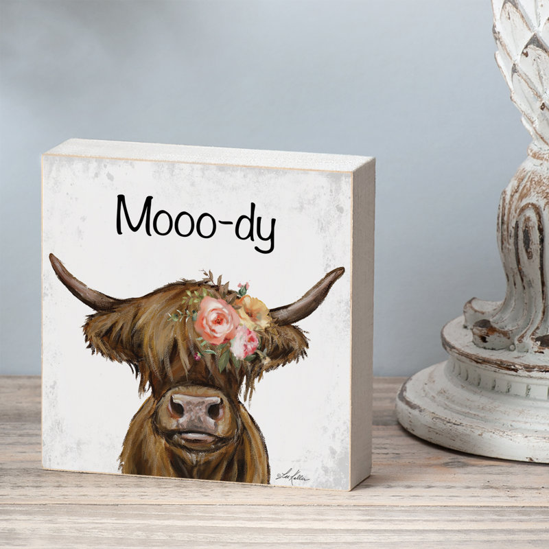 Jaywana Mooo-dy Decorative Freestanding Wood Block Sign