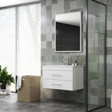 32-Inch Gloss Wall-Mounted Bathroom Vanity with Double Drawers, Ceramic Sink, and Mirror Frame