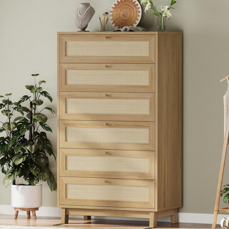 Commode 6 tiroirs en rotin