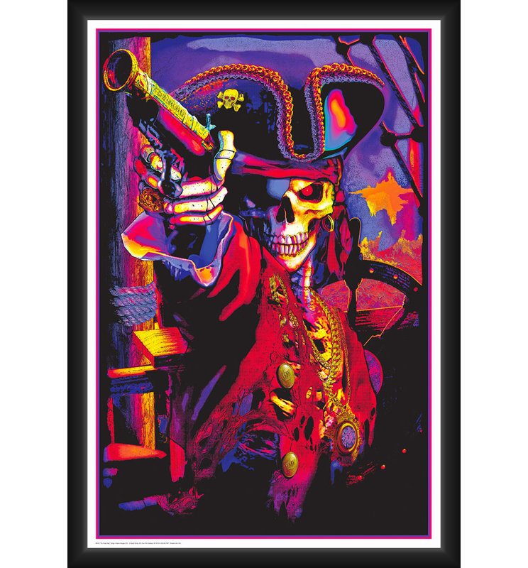  «Pirate King Officially Licensed Officially - Non Flock Blacklight», affiche d'art encadrée - 24 x 36 po - Cadre en bois d'ingénierie robuste avec verre plexi - prêt à être accroché