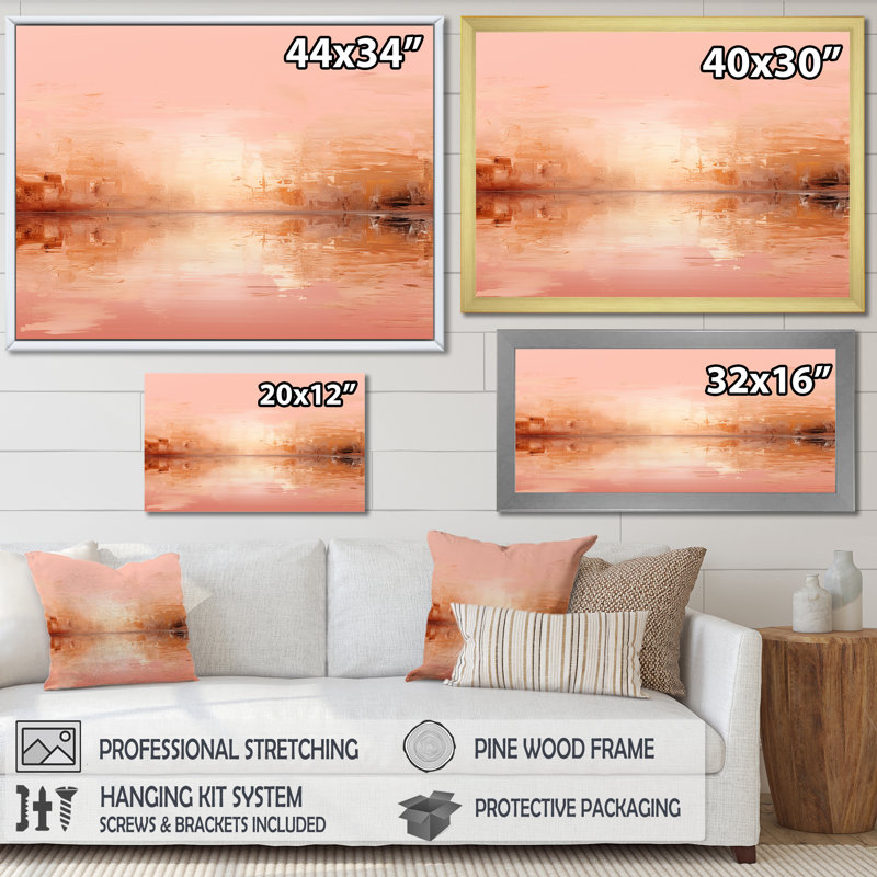 «Pink and Golden Evening Glow Sunset» - art mural coucher de soleil côtier, Toile tendue, H 34 po x l 44 po x P 1,5 po