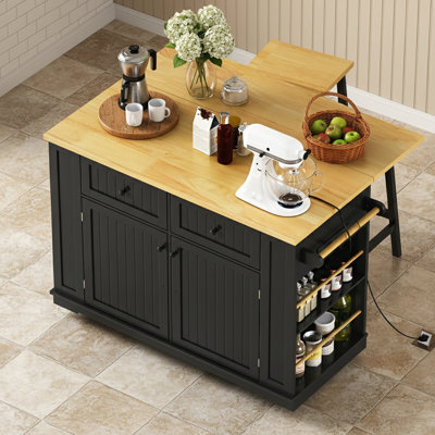 Porte avec rangement intérieur pour îlot de cuisine avec roulettes et prise de courant