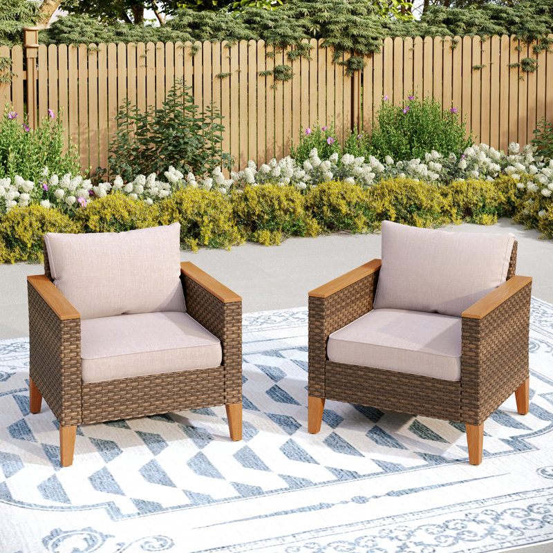 Chaise d'extérieur en osier avec coussins Salem, Beige