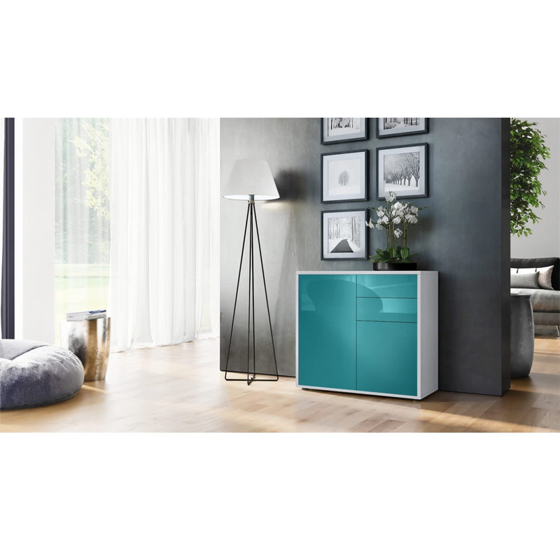 Canica 2 - Door Standard Accent Cabinet, White Matt/Teal High Gloss