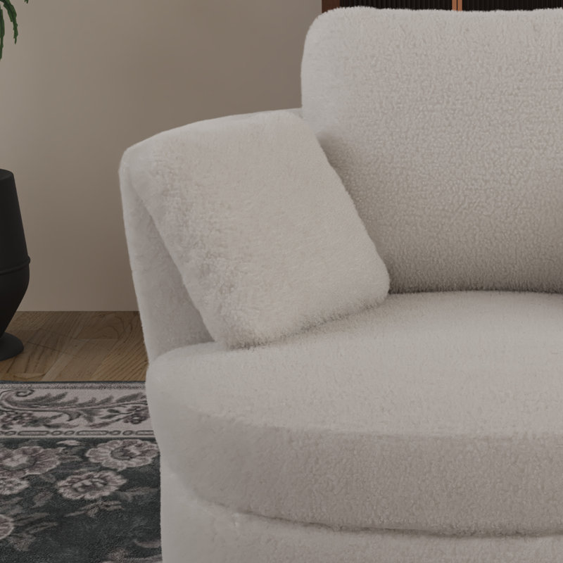 Fauteuil demi-tonneau pivotant moderne surdimensionné avec repose-pieds avec rangement, Ours en peluche ivoire