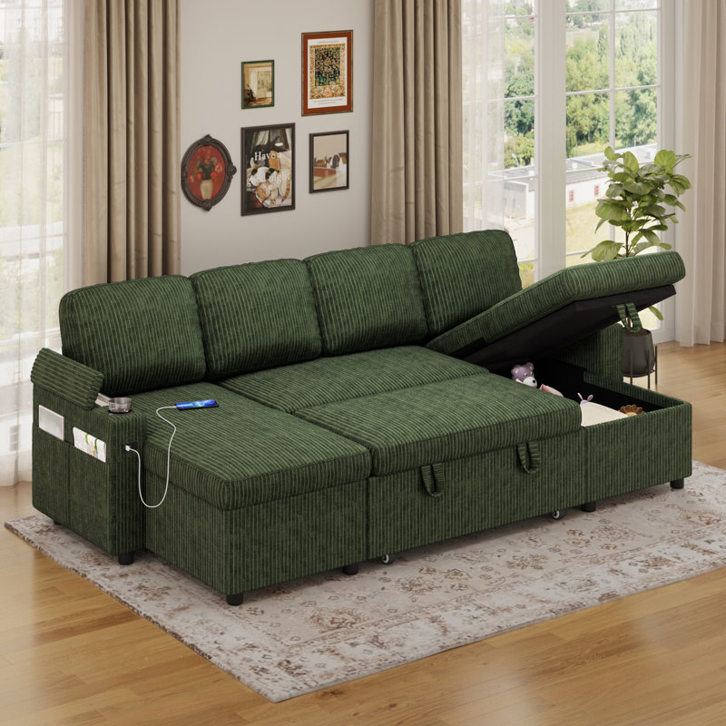 Corner Sofa Bed, U-Shaped Sleeper Sectional Couch Bed, 3-In-1 Convertible Pull Out Sofa Bed With Adjustable Backrest, Storage, Usb And Cup Holder For Living Room