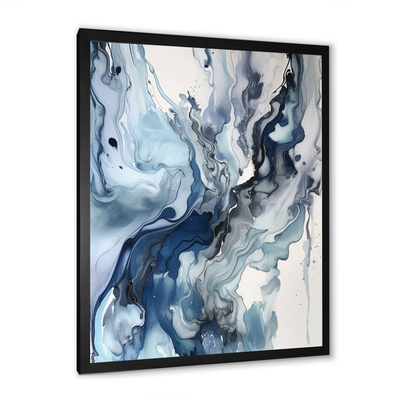 Bleu et gris Elixir éthéré II - art mural abstrait, Noir, H 32 po x l 24 po, Cadre photo unique