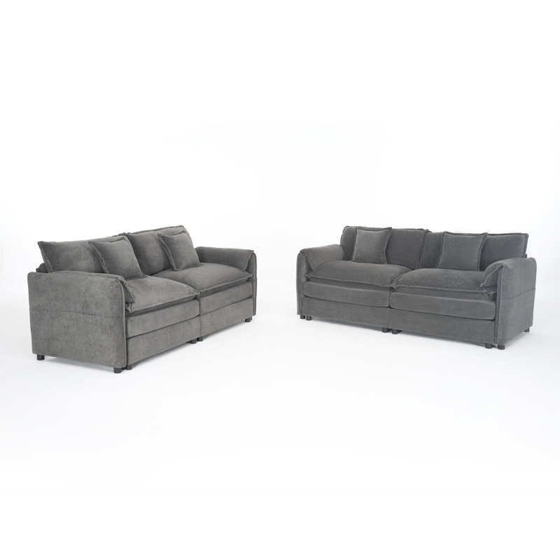 Ensemble de canapé surdimensionné de luxe surdimensionné à 2 sièges profonds, 2 pièces de causeuse, ensemble de couchettes confortables en chenille moderne pour un bureau de salon avec 4 coussins, combinaison de bricolage, gris