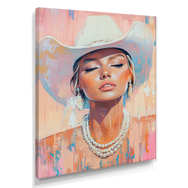 Portrait pastel de reine du rodéo - Décoration murale sur toile de style western, H 40 po x l 30 po, Toile tendue