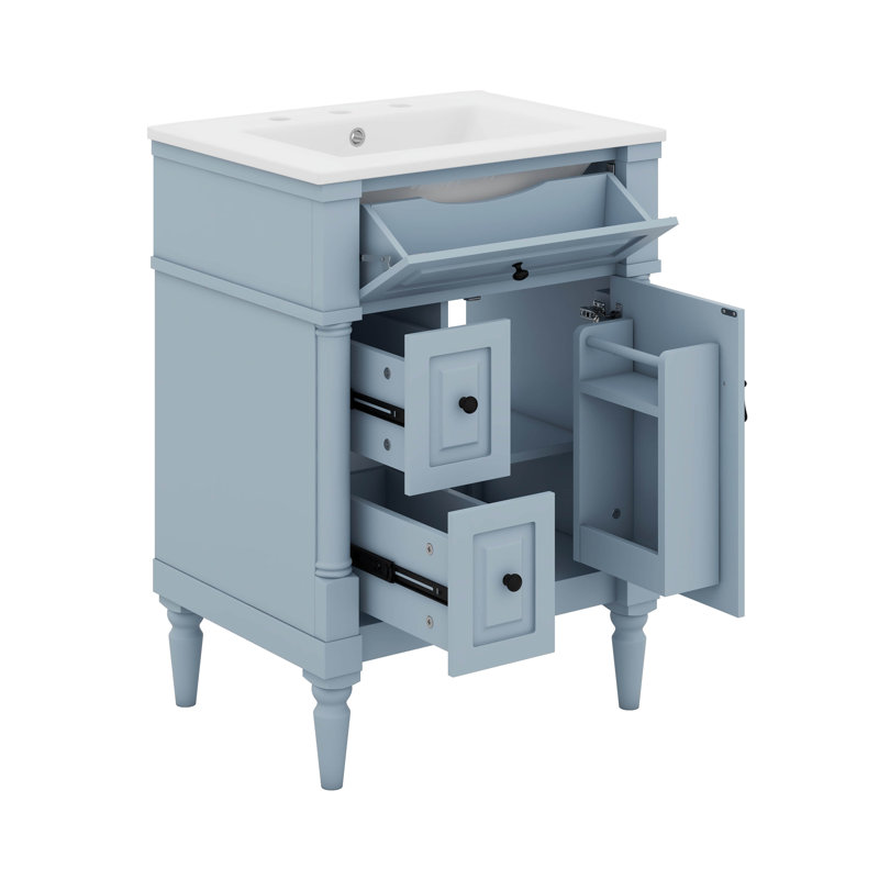 Meuble-lavabo de 24 po avec lavabo, 2 tiroirs, une armoire et un tiroir basculant Designs, Bleu, Noir