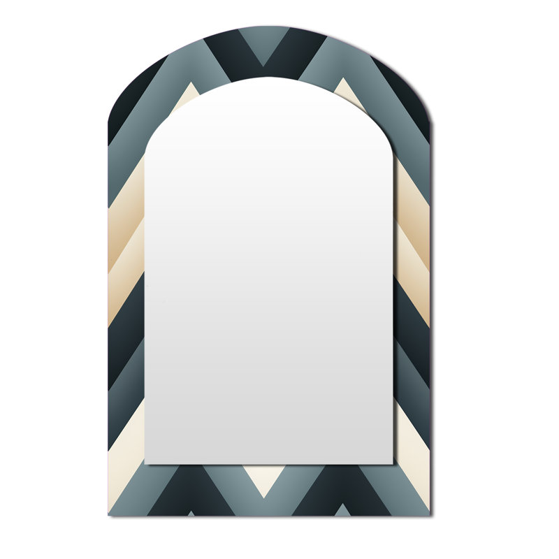 Motif à chevrons géométriques gris et blanc neutre - miroir décoratif à chevron arqué, miroir mural asymétrique glam