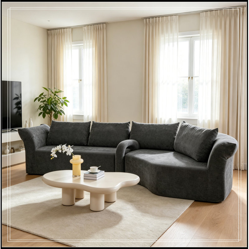 Canapé modulaire avec accoudoir droit, accoudoirs larges et coussins décoratifs, Dark Grey