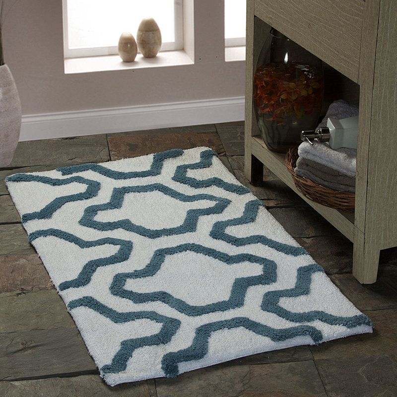 Marvela Cotton Bath Rug, 34" x 21", White / New Blue
