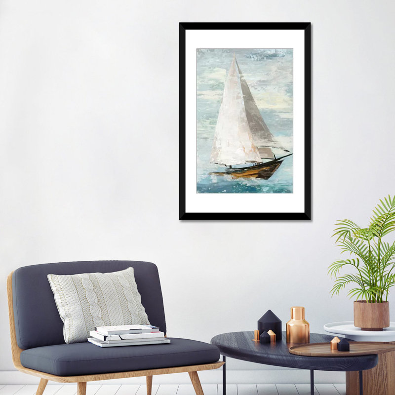 «Quiet Bateaux II», reproduction sur toile tendue, H 24 po x l 16 po x P 1 po, Papier d'art encadré noir, Blanc
