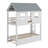 House Bunk Bed With Trundle,Roof And Windows