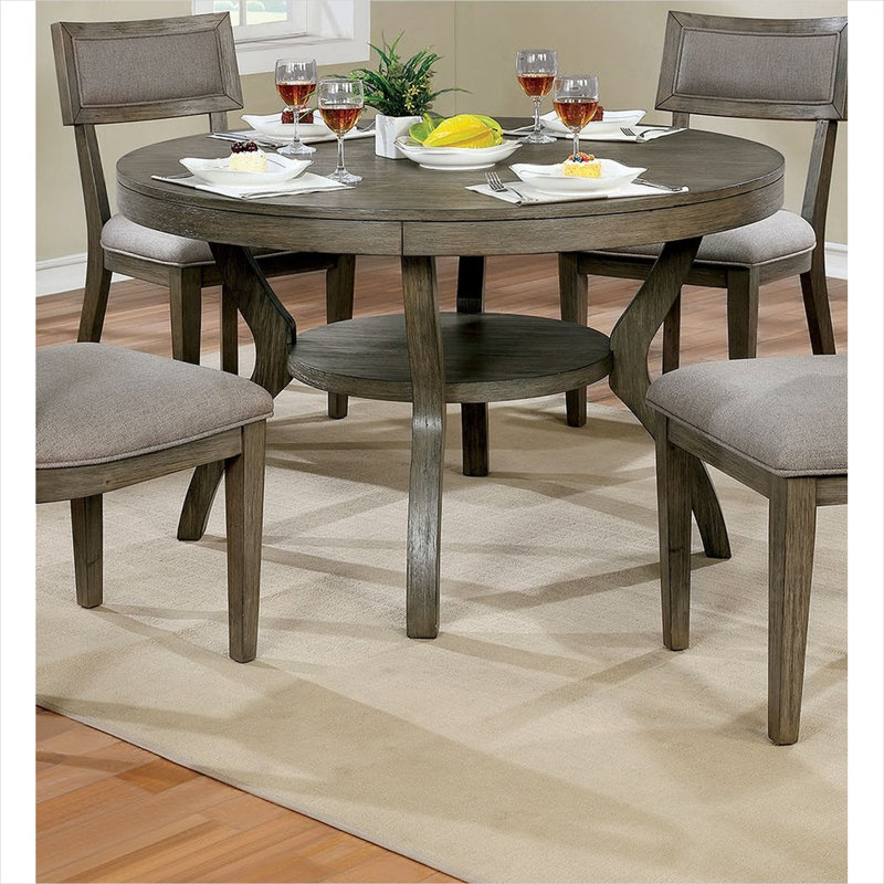 Table de salle à manger ronde 48 pouces 4 places avec tablette ouverte, bois massif gris ardoise, mobilier de coin-repas rustique