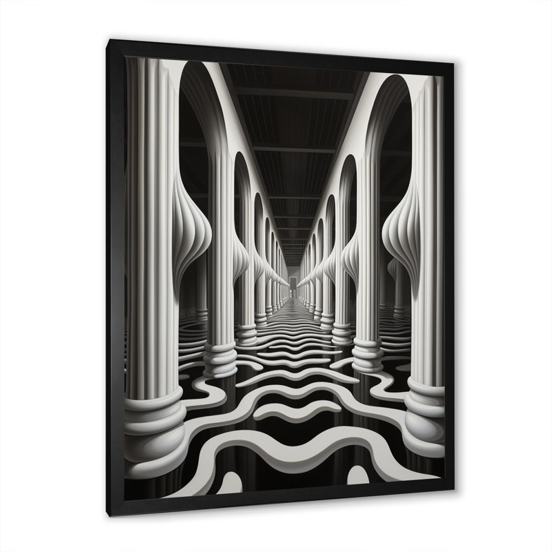 Impression d'art sur toile noir et blanc optique Dream II, Cadre photo noir, H 32 po x l 16 po x P 1 po